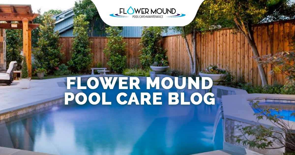 Blue swimming pool, tall wood privacy fence - flower mound pool care blog